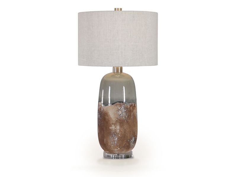 Cylindrical Table Lamp, Green-Grey Terracotta Rust