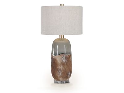 Cylindrical Table Lamp, Green-Grey Terracotta Rust