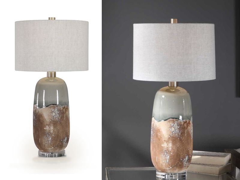 Cylindrical Table Lamp, Green-Grey Terracotta Rust
