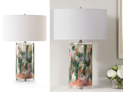Verdant Ceramic Table Lamp, Greens, Blues,  Salmon Tones Verdant Ceramic Table Lamp, Greens, Blues,  Salmon Tones