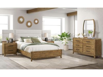 Upholstered Queen Bed Set, Grain Finish