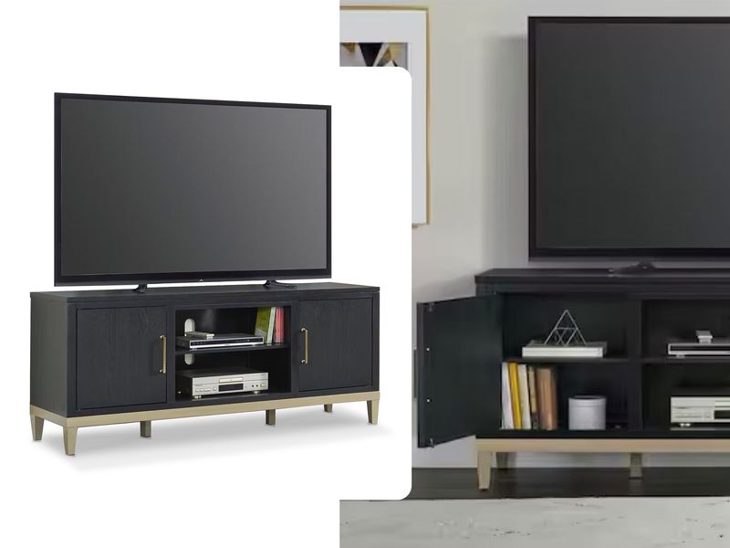 Sleek TV Stand in Black Coffee Ash &amp; Champagne Gold