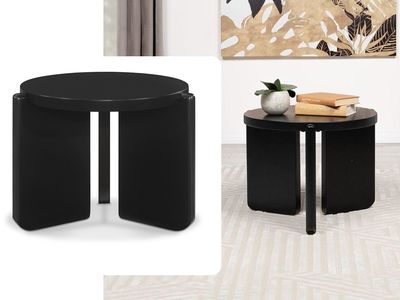Statement Round Solid Wood End Table, Black