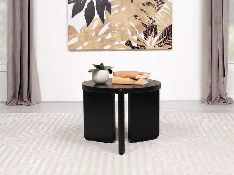Statement Round Solid Wood End Table, Black