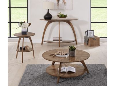 Starburst Round End Table in Warm Nutmeg
