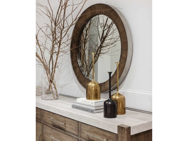 Wooden Slats Round Mirror