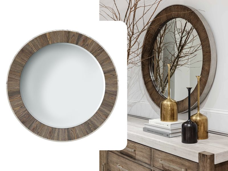 Wooden Slats Round Mirror