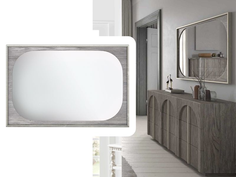 Metallic Landscape Mirror, Wood Tones