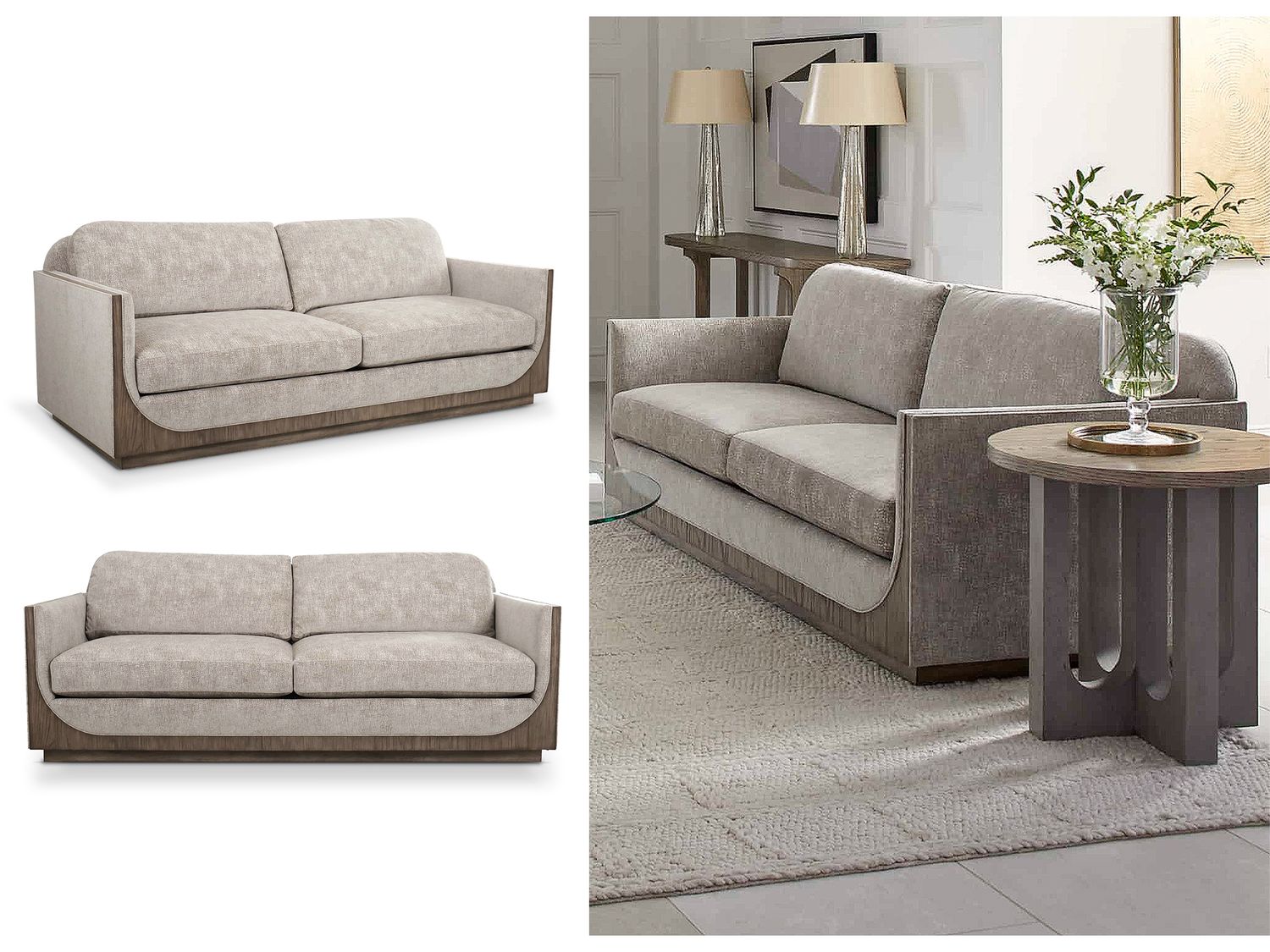 Angular Modern Upholstered Sofa, Ash Wood