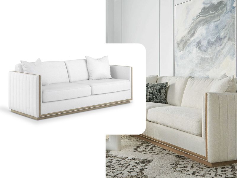 Cream Washed Oak Finish Upholstered Sofa