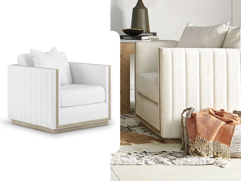 Cream Washed Oak Finish Upholstered Armchair