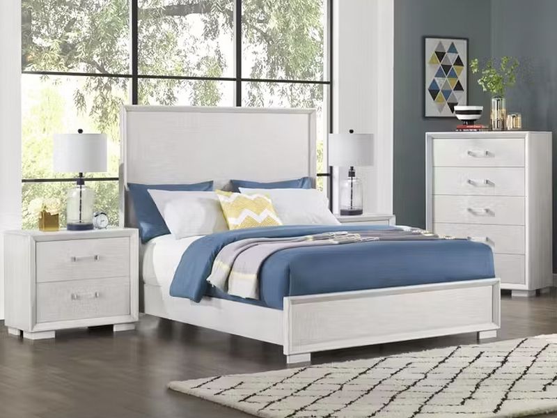 Eclectic White Panel Bed  Queen