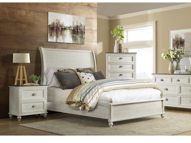 Sleigh Panel Bed King &amp; Queen, Cream
