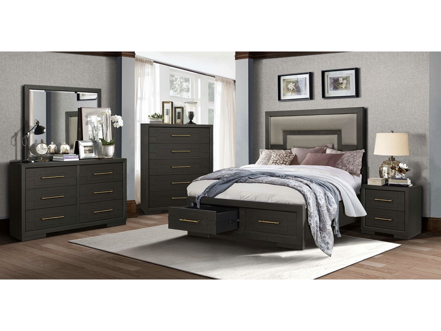 Contemporary King Panel Storage Bedroom Set