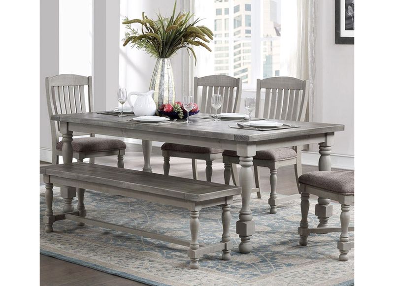 6 pc Casual Traditional Dining Set, Grey