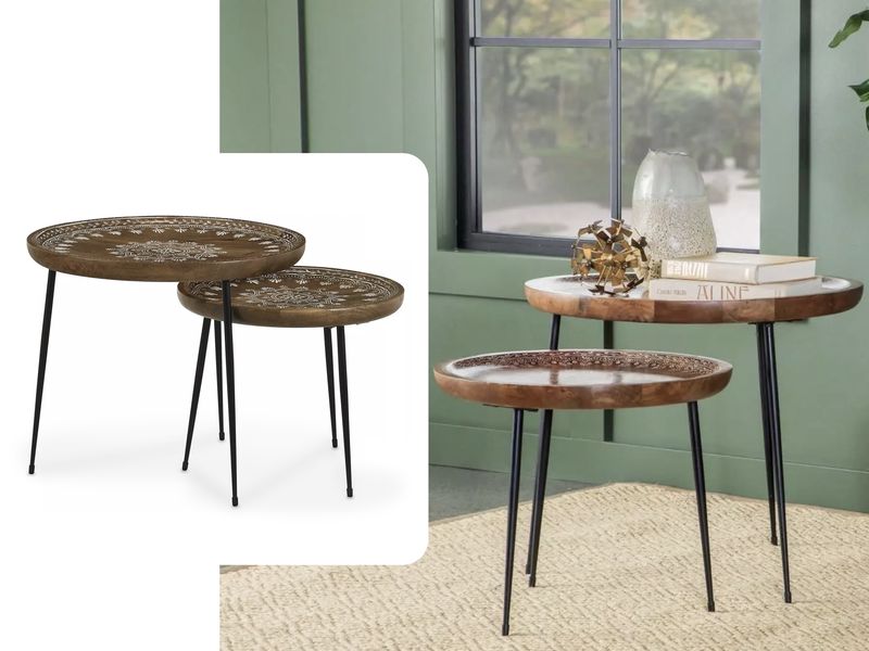 Hand-painted Round Boho Nesting Table