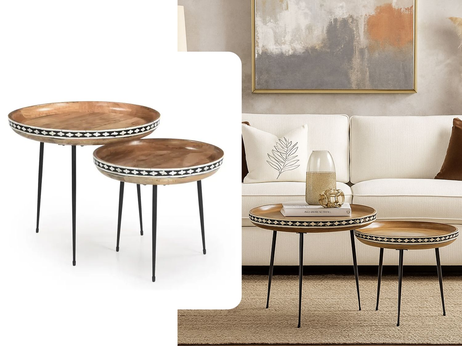 Round Boho Wooden Nesting Table