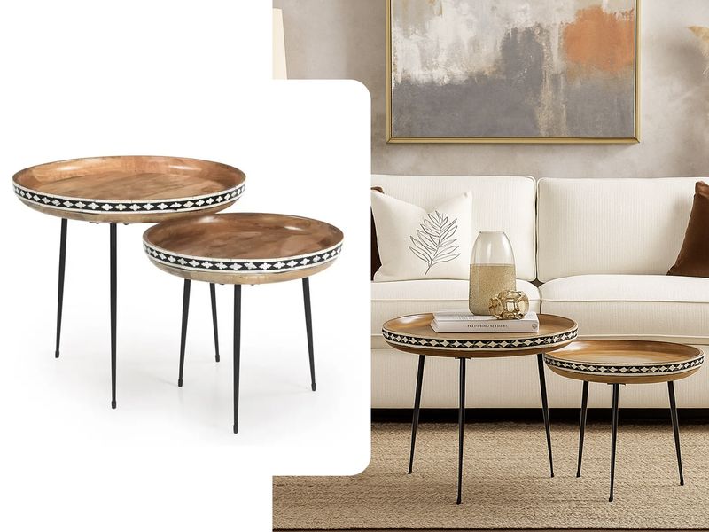 Round Boho Wooden Nesting Table