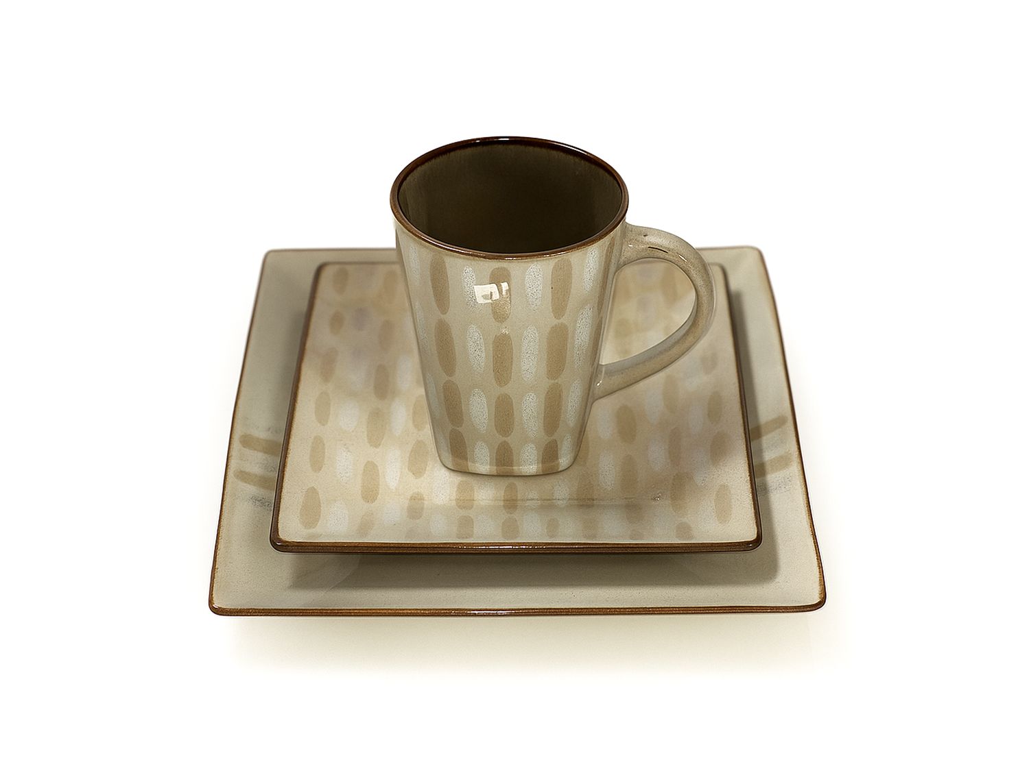 3 PCS, Glazed Square Dinnerware Set, Gold