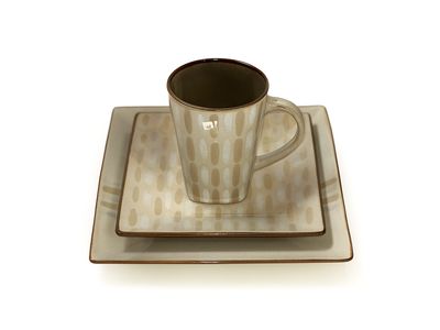 3 PCS, Glazed Square Dinnerware Set, Gold