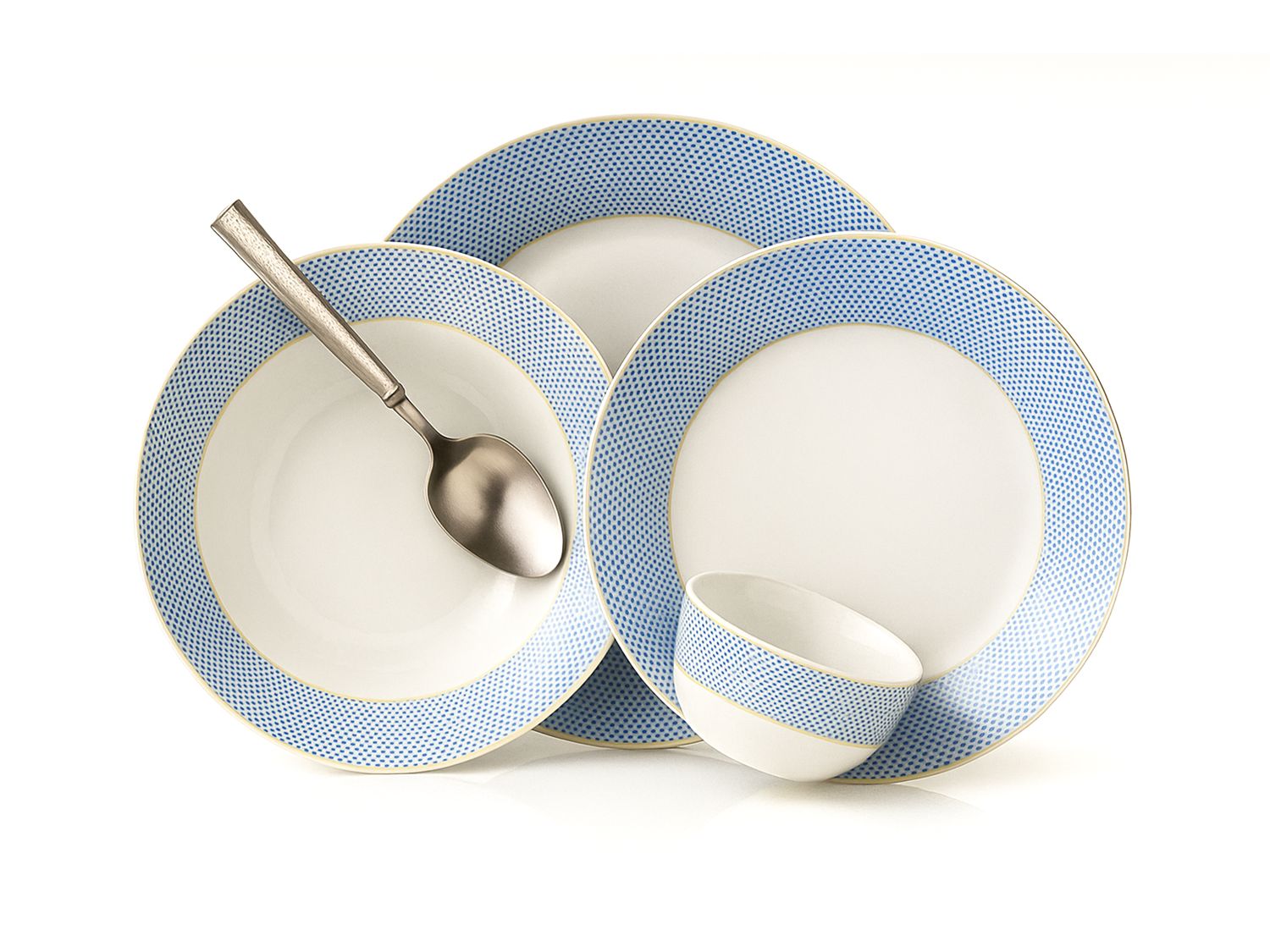 16 PCS, Gustav Porcelain Dinnerware Set, Blue &amp; White