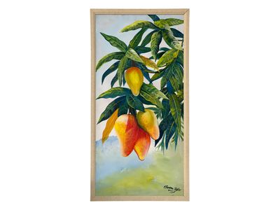 16&quot; x 28&quot; | Unique Still Life Painting by J.Taylor, &quot;Mangoes&quot;, Framed, Acrylic on Canvas