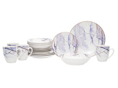 16 PCS, Swirl Porcelain Dinnerware Set, Blue, Gold &amp; White