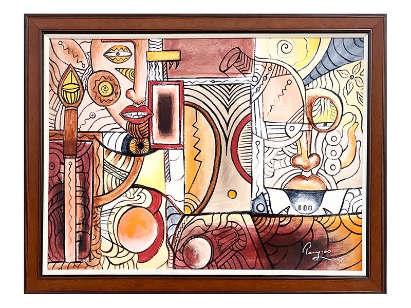 31&quot; x 41&quot; | Unique Cubist Painting by Perry, &quot;Im Lost Inna Him Thoughts&quot;, Framed, Acrylic on Canvas