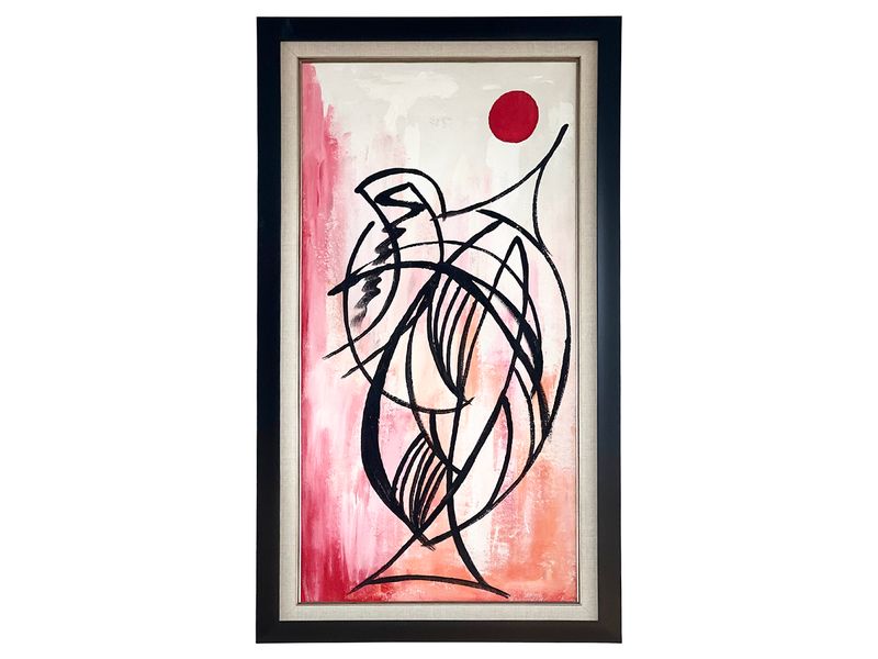30&quot; x 16&quot; | Unique  Abstract Painting by O. Williams, &quot;Big Fish &quot;, Framed, Acrylic on Canvas