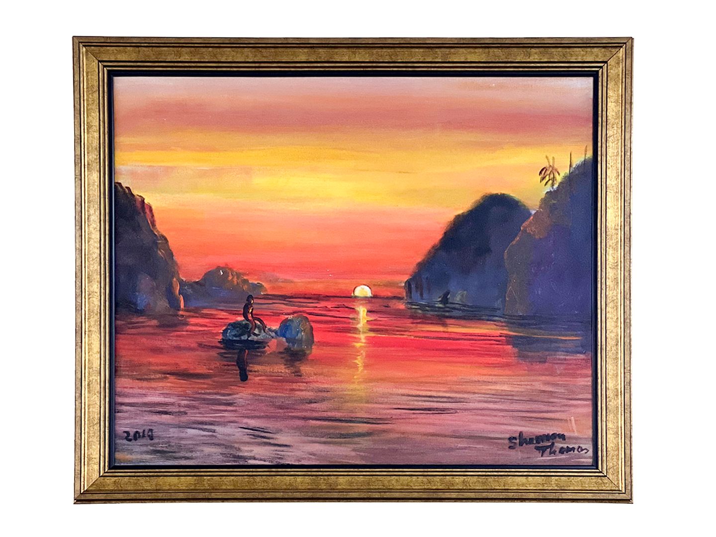 29" x 32" | Unique  Seascape Painting by Shemary Thomas, "Sunset ", Framed, Acrylic on Canvas