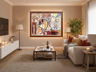 31" x 41" | Unique Cubist Painting by Perry, "Im Lost Inna Him Thoughts", Framed, Acrylic on Canvas