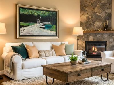 24" x 33" | Unique Landscape Painting by A. Nelson, "Flat Bridge", Framed, Acrylic on Canvas