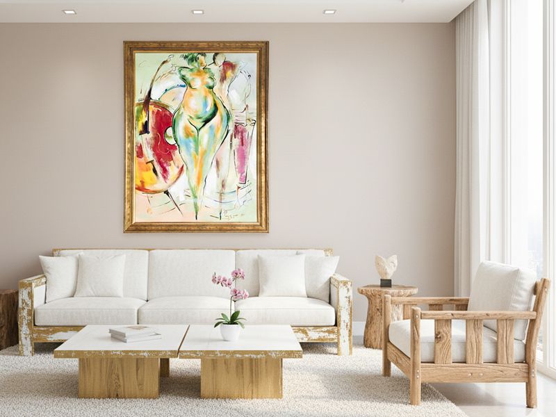 43"x 30" | Unique  Abstract Figurative Painting by Perry, "Mother", Framed, Acrylic on Canvas