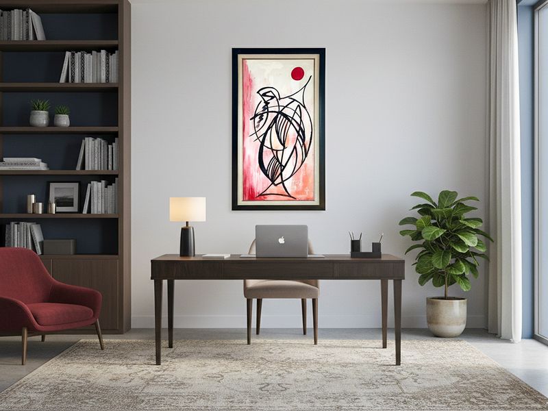 30" x 16" | Unique  Abstract Painting by O. Williams, "Big Fish ", Framed, Acrylic on Canvas
