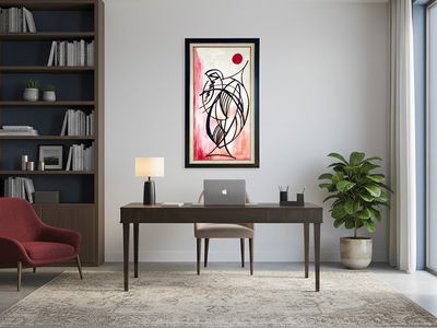 30" x 16" | Unique  Abstract Painting by O. Williams, "Big Fish ", Framed, Acrylic on Canvas