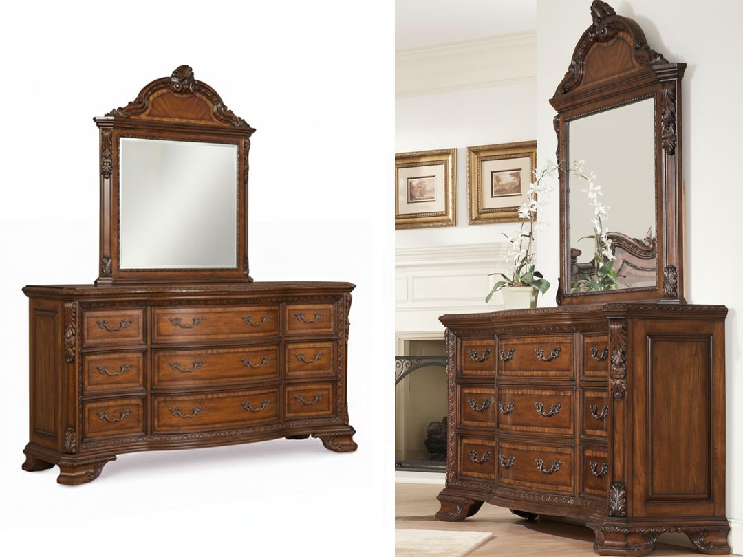 12 Drawer Old World Dresser With Mirror