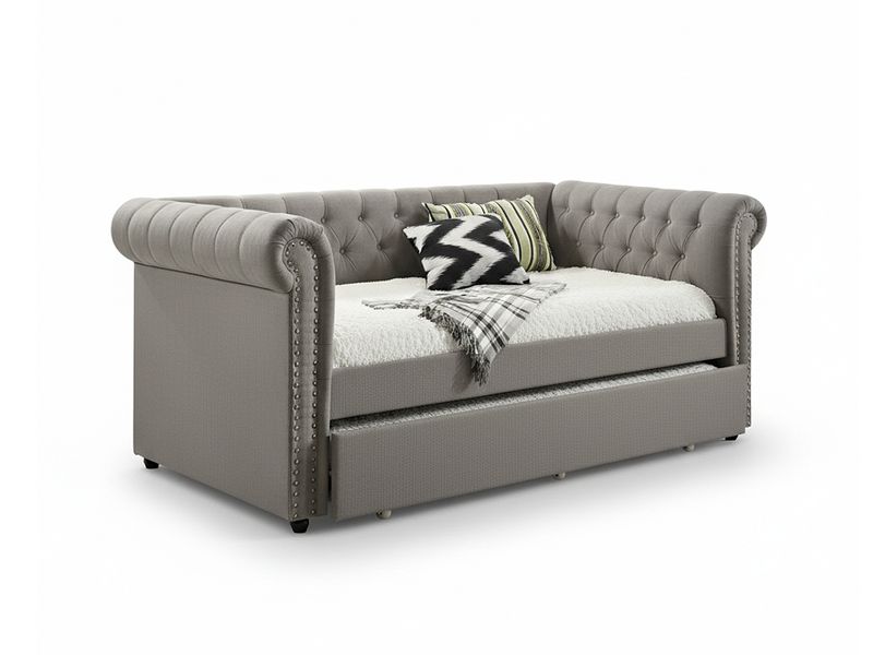 Tufted Daybed with Trundle, Grey