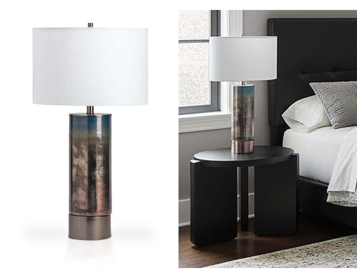 Cylinder Glass Table Lamp, Blue & Bronze Cylinder Glass Table Lamp, Blue & Bronze