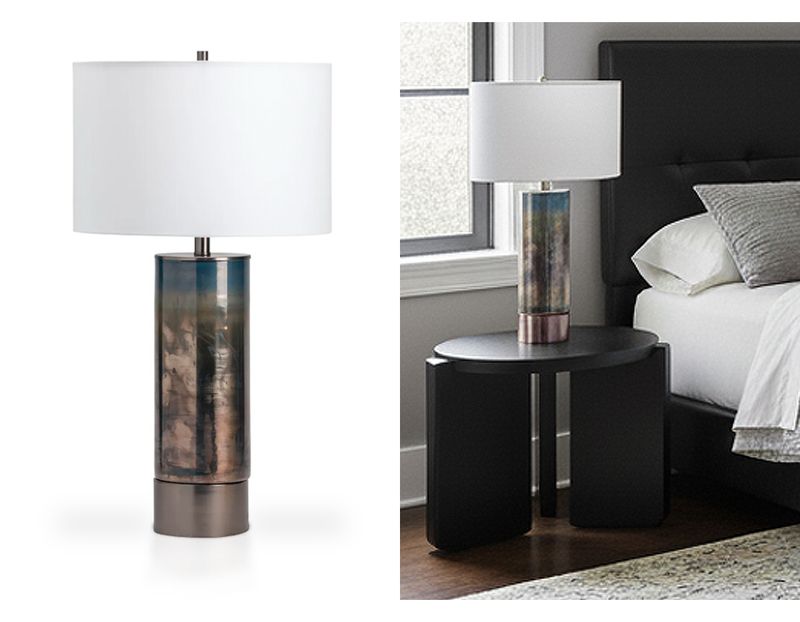 Cylinder Glass Table Lamp, Blue &amp; Bronze