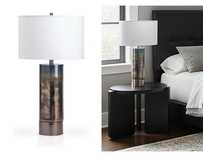 Cylinder Glass Table Lamp, Blue & Bronze Cylinder Glass Table Lamp, Blue & Bronze