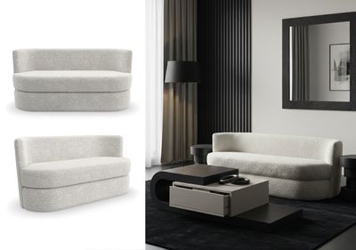 Barrel Bouclé Fabric Upholstered Sofa Bench