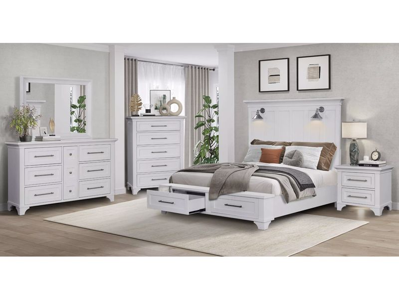 Panel Bedroom Set With Light, White