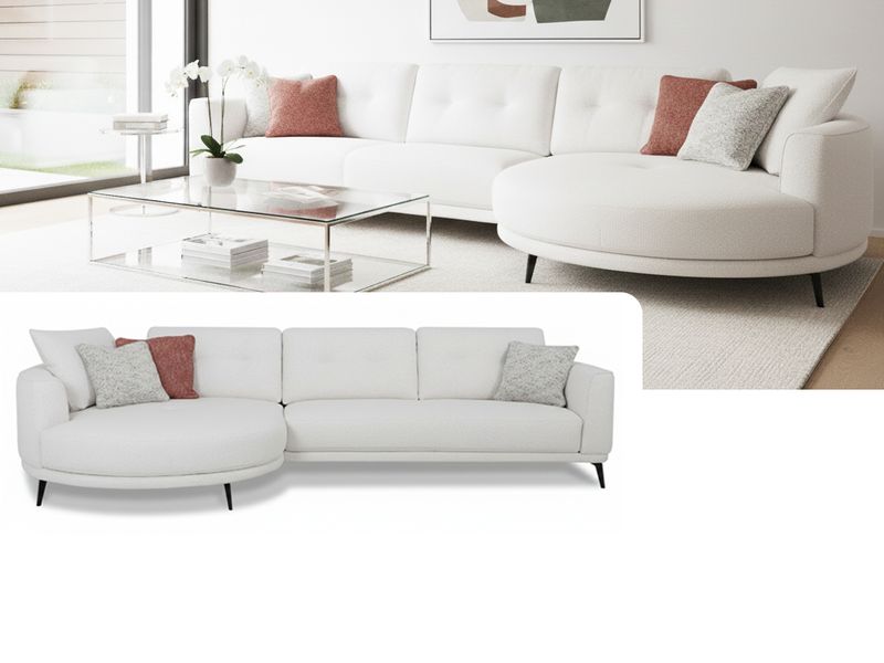 Round Chaise Sectional, White