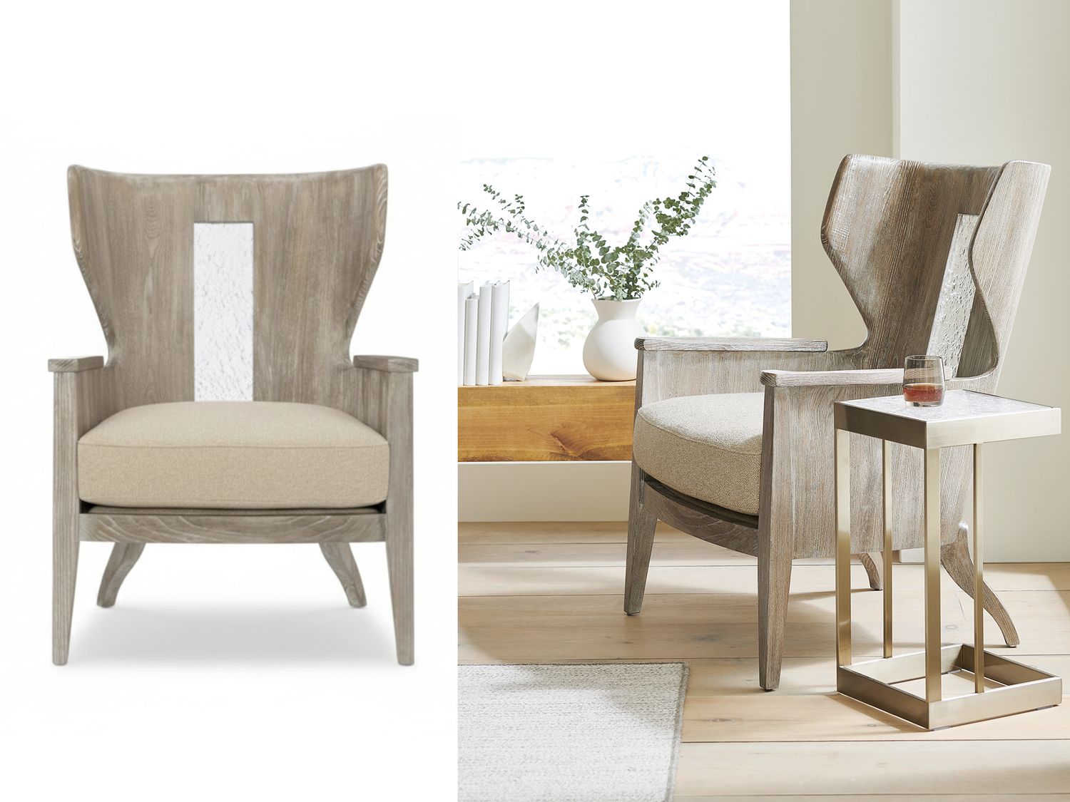 Sculpted Wood Frame Accent Chair, Soft Cream