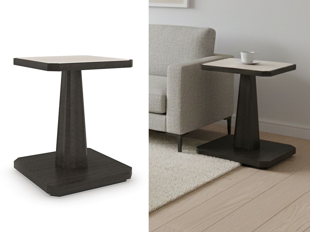 Travertine Axis End Table, Dark Finish