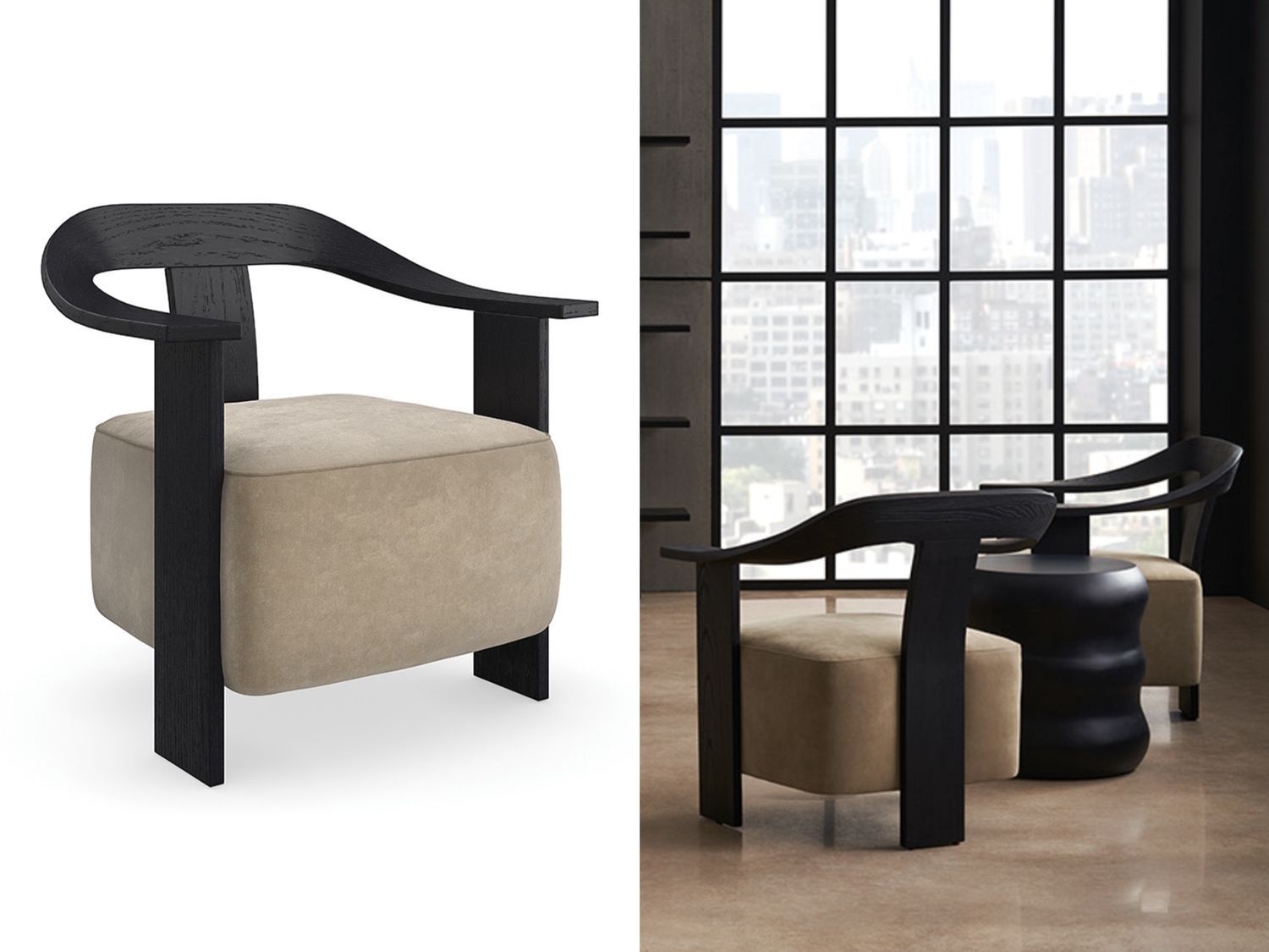 Basalt Curve Sculpted Accent Chair, Warm Taupe