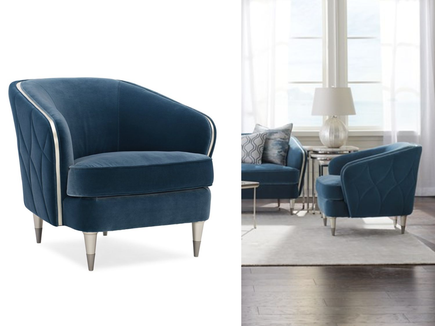 Prussian Curve Upholstered Accent Chair, Blue