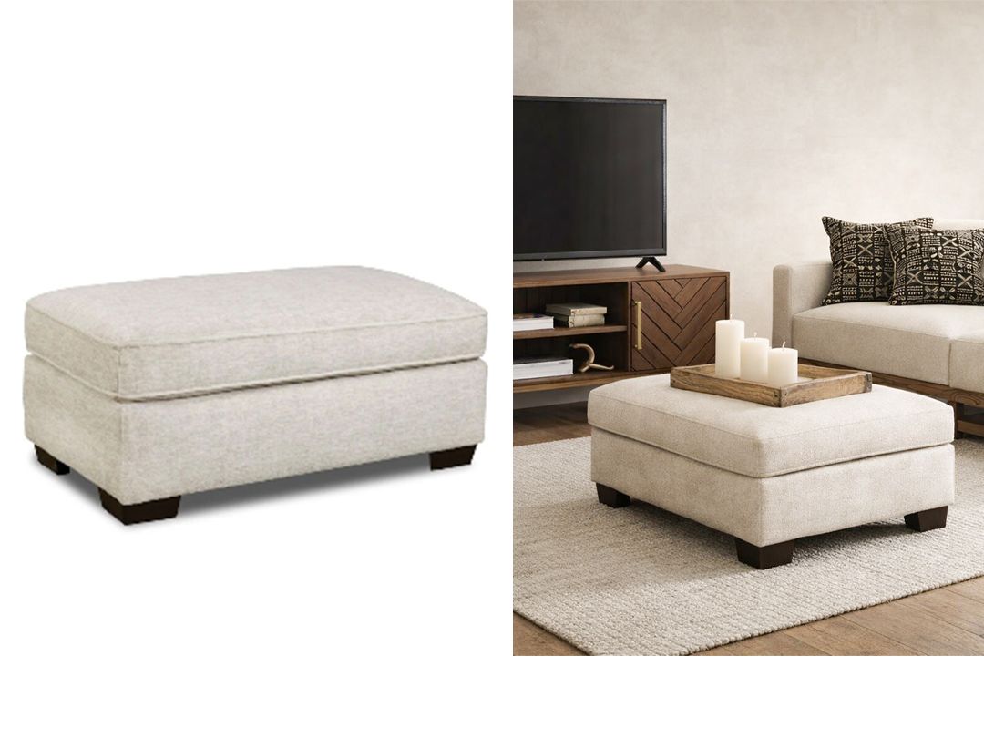 Upholstered Square Ottoman, Off-White