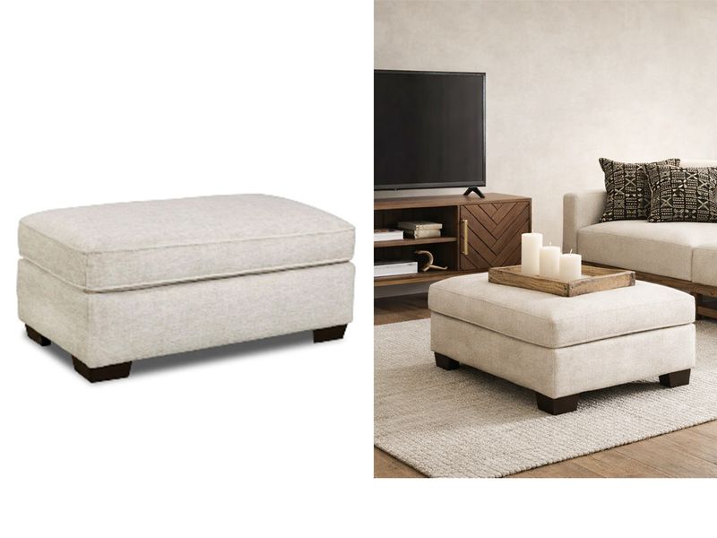 Upholstered Square Ottoman, Off-White
