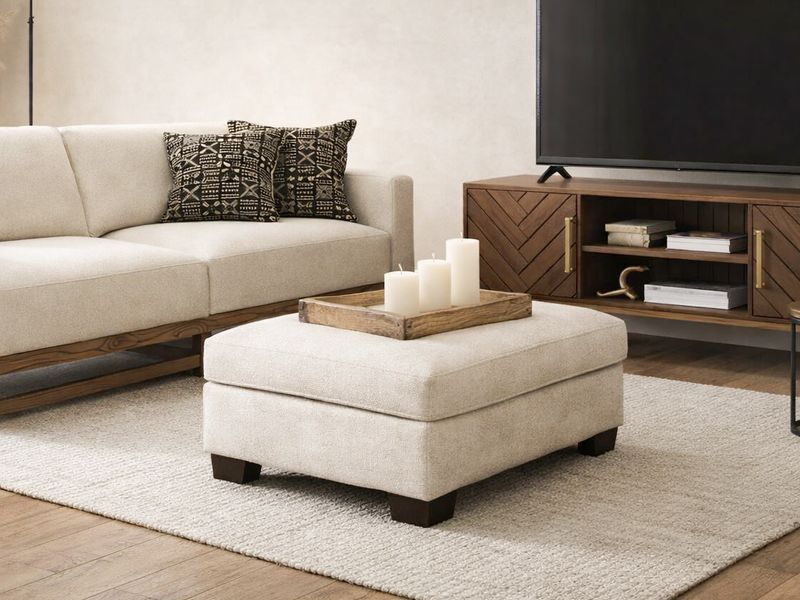 Upholstered Square Ottoman, Off-White
